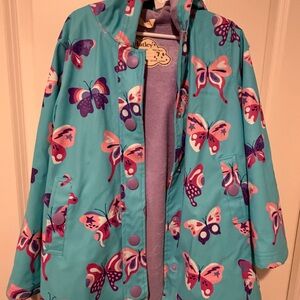 Hatley Kids Raincoat with Butterfly Design - Teal and Pink